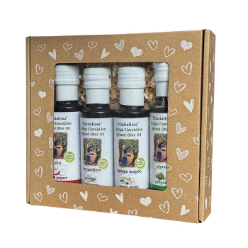 Zestaw oliwy smakowej - 4 x 100 ml, szklana butelka i opakowanie z okienkiem